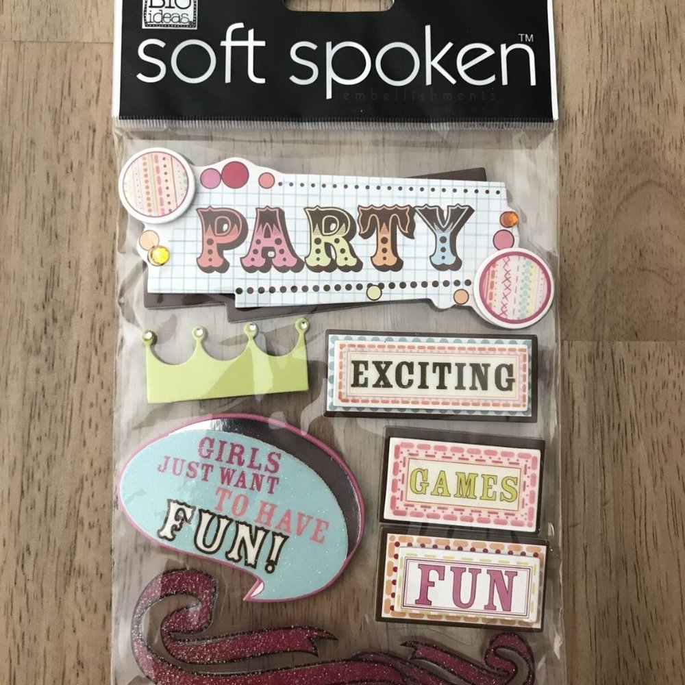 Me & My Big Ideas Soft Spoken Embellishments Party Stickers Scrapbook